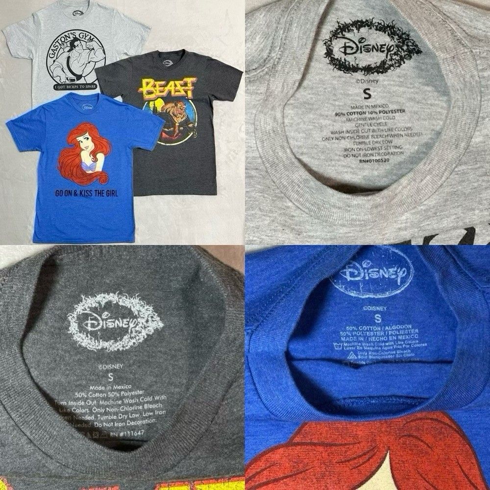 Disney Men's S Ariel Gaston Beast Graphic Tee Lot 3 Little Mermaid Beauty Beast - Picture 2 of 8